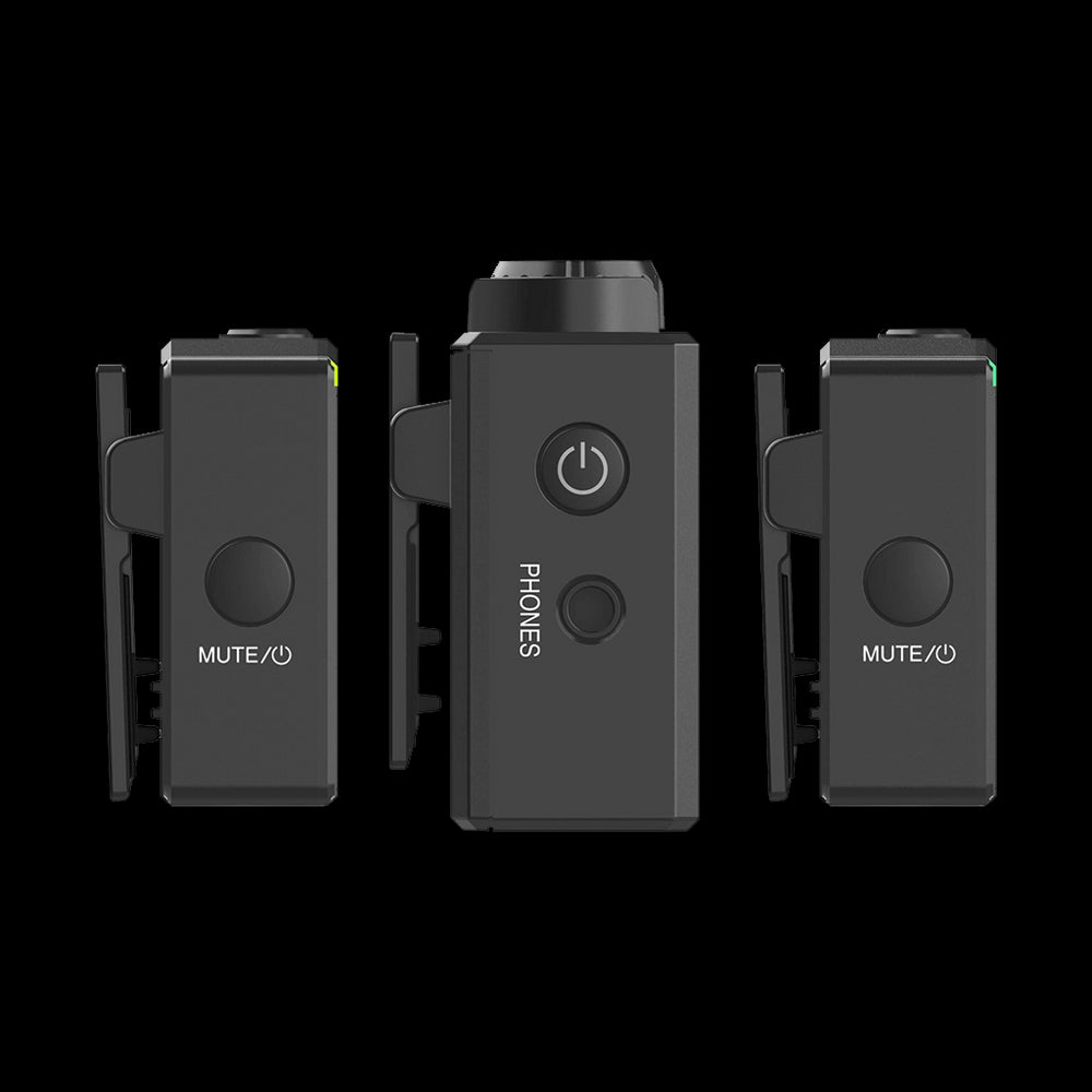 Hollyland LARK 150 1X Transmitter in black, part of a compact digital wireless microphone system.