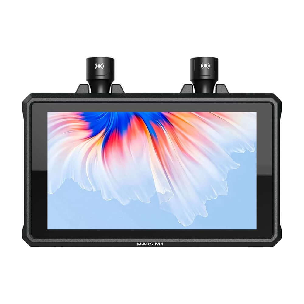 Hollyland Mars M1 5.5 inch wireless transceiver monitor kit set of 2, showcasing the product design and features.