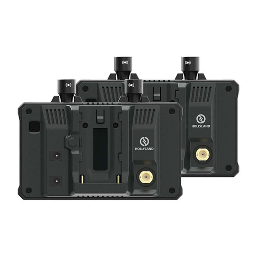 Hollyland Mars M1 5.5 inch Wireless Transceiver Monitor Kit, featuring two units in a professional setup for video monitoring.