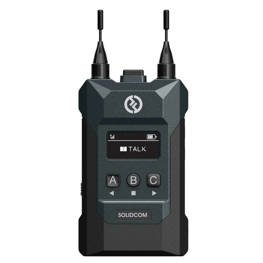 Hollyland Solidcom M1 Beltpack for DECT Intercom System, showcasing full-duplex wireless communication technology.