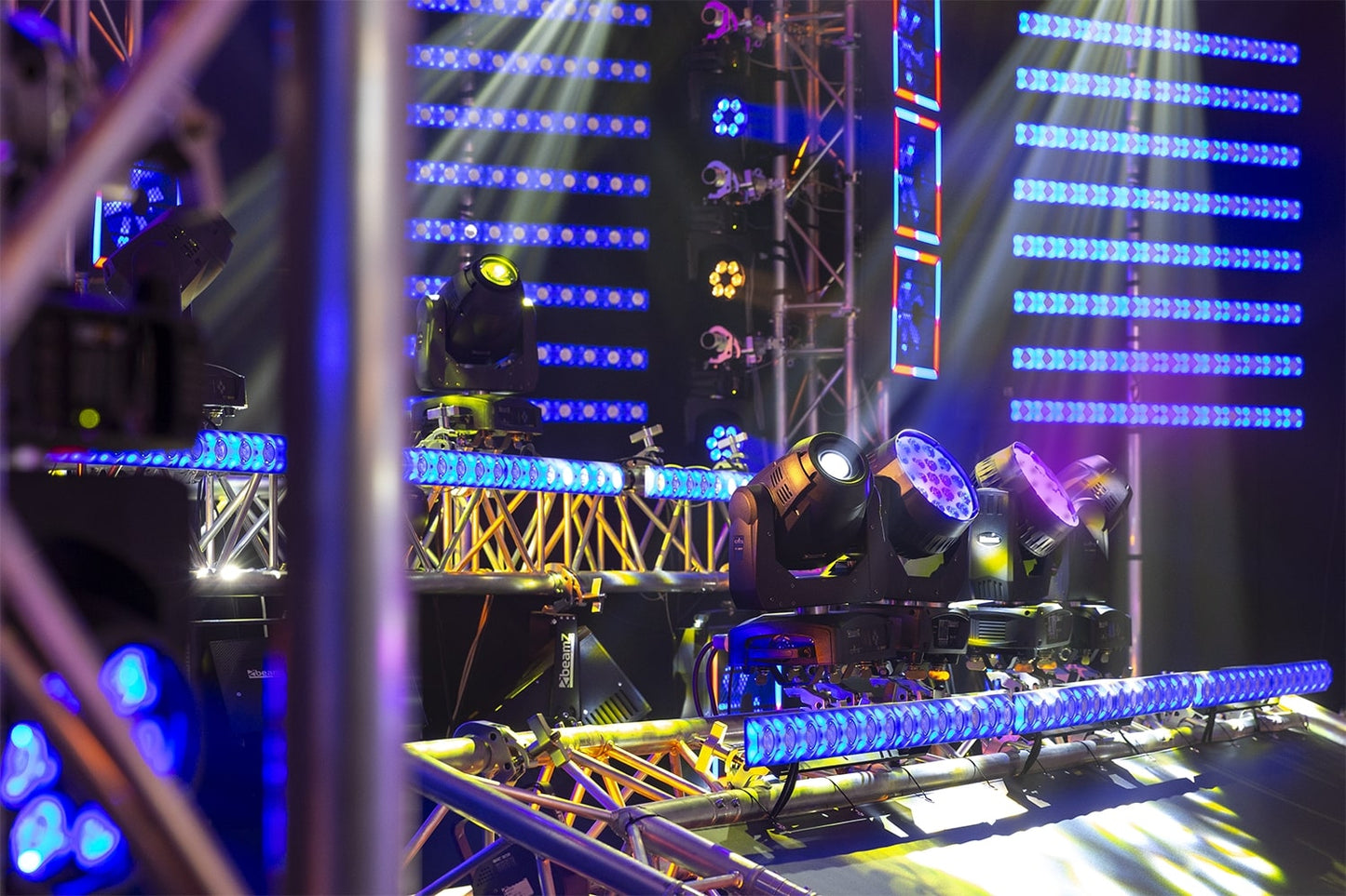 Lifestyle image view of the IGNITE180S LED Spot Moving Head featuring a 180W white LED with dual gobo wheels and multiple DMX channels.