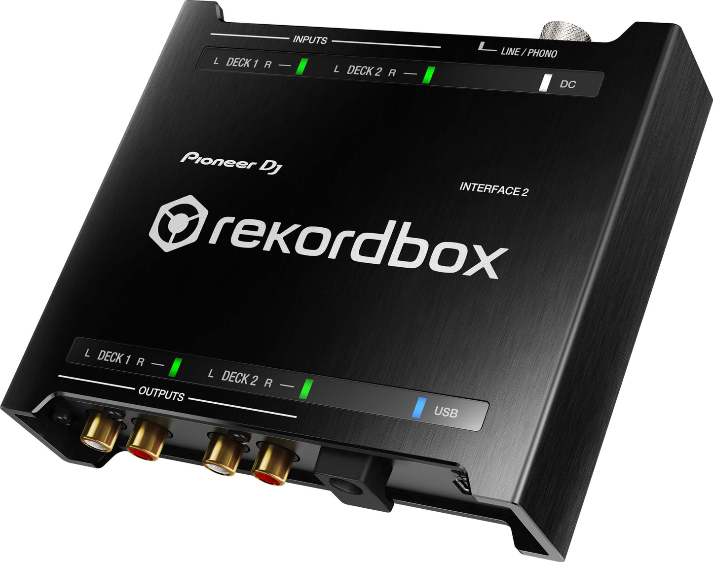 Pioneer INTERFACE-2 2-Channel Audio Interface for Rekordbox DVS Control, showing the device at an angle.