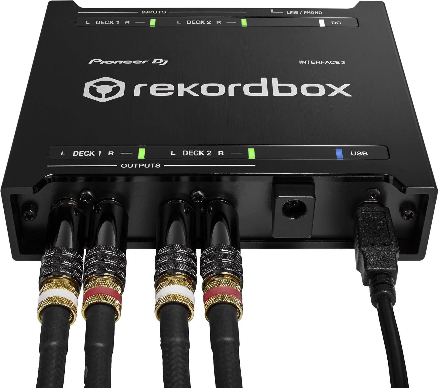Pioneer INTERFACE-2 2-Channel Audio Interface with cables, designed for Rekordbox DVS Control.