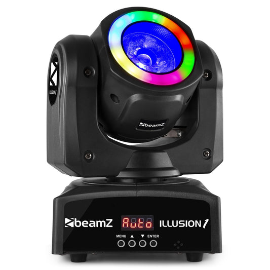 Front view of the Illusion 1 Moving Head LED Beam with 60W RGBW LED and fast-moving head 1.