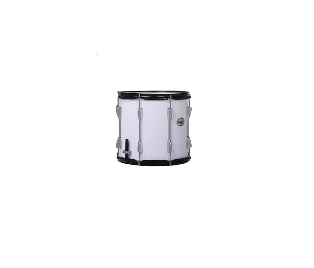 Jinbao 14x12 inch professional marching snare drum displayed on a stand.