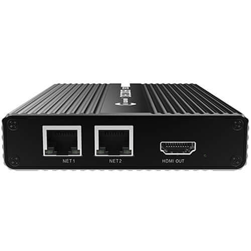 Kiloview 4K UHD H265 video decoder showcasing its input ports and design.