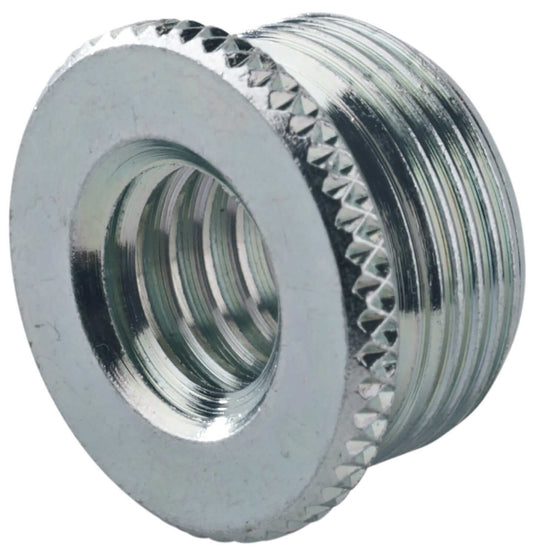 König & Meyer 217 Thread Adapter, zinc-plated, featuring a 3/8 inch female to 5/8 inch 27 gauge male thread.