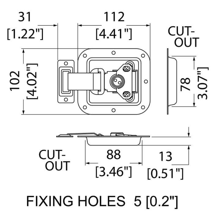 Penn Elcom padlocking butterfly catch with extended slider and remote catch plate, designed for secure latching.