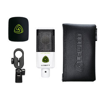 Lewitt LCT 240 PRO White Large-Diaphragm Condenser Microphone for Vocals displayed in its packaging.