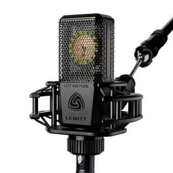 Lewitt LCT 440 PURE large-diaphragm studio condenser microphone displayed on a white background.