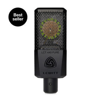 Lewitt LCT 440 PURE large-diaphragm studio condenser microphone displayed on a white background.