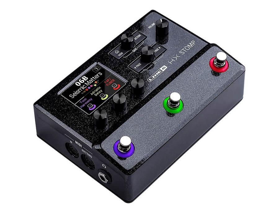 Image of the LINE 6 HX Stomp, a compact guitar multi-effects floor processor featuring over 300 effects.