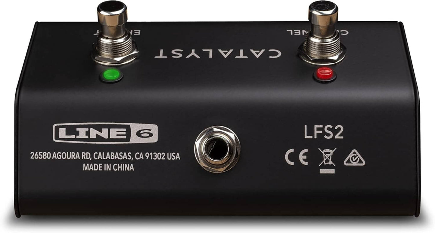 LINE 6 LFS2 footswitch designed for Catalyst amplifiers, featuring remote control for channel and effects.