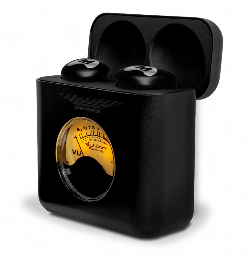 ASHDOWN LINX-SYSTEM True Wireless Earbuds displayed with charging case and speakers.