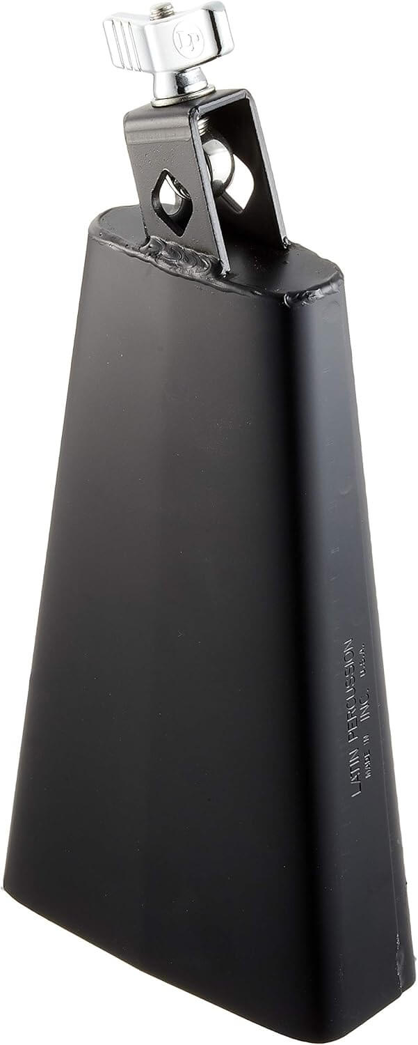 LP Mambo Cowbell 8 inch in black with mounting bracket, showcasing its design and features.