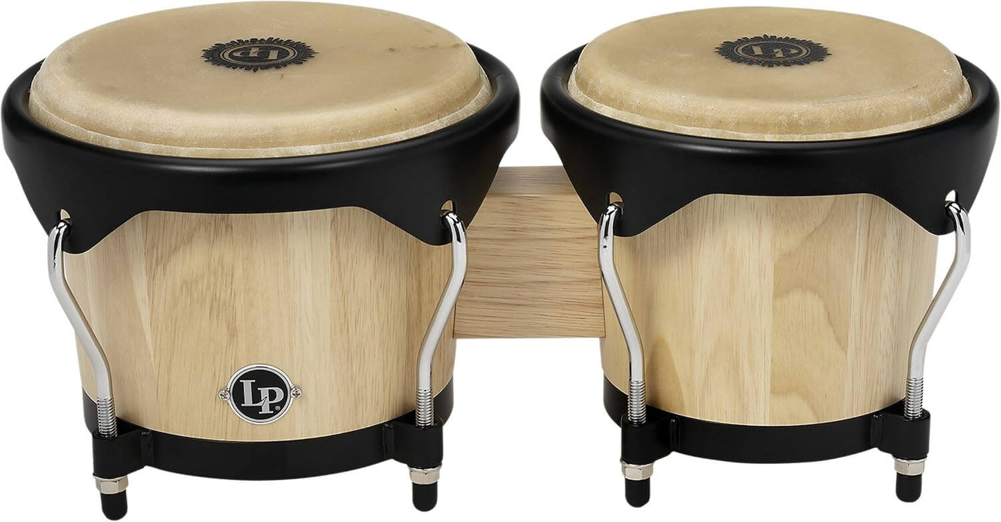 LP City Wood Bongos displayed in a vibrant setting, showcasing the craftsmanship and design of the percussion instrument.