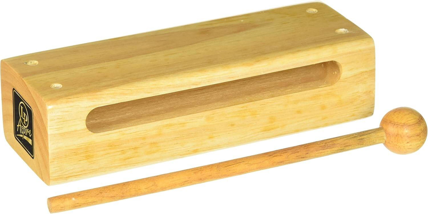 Large LP Aspire wood block with striker, used for percussion instruments.