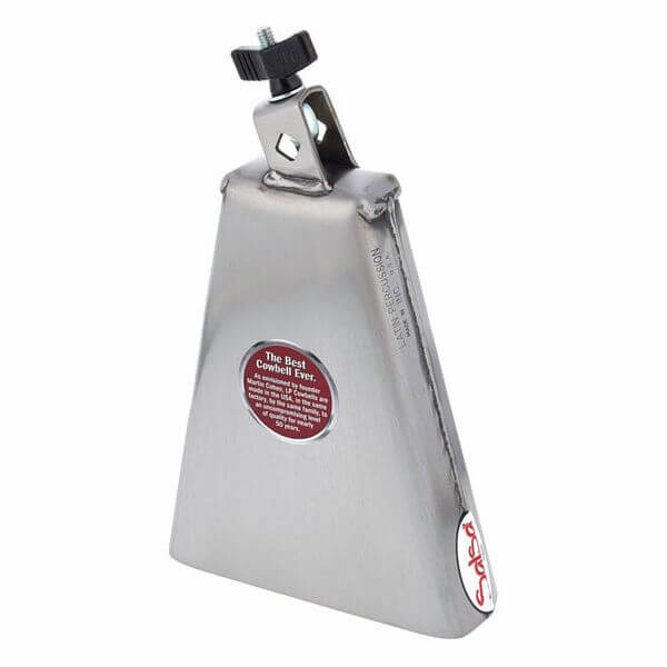LP Salsa Sergio 8 inch cowbell with mounting bracket in brass finish.