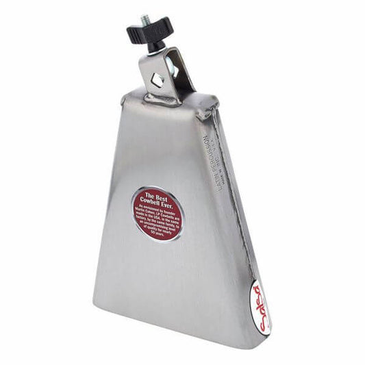 LP Salsa Sergio 8 inch cowbell with mounting bracket in brass finish.