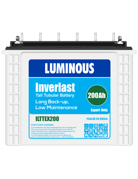 Image of the Luminous Inverlast 12V 200Ah Tubular Battery, showcasing its design and features.