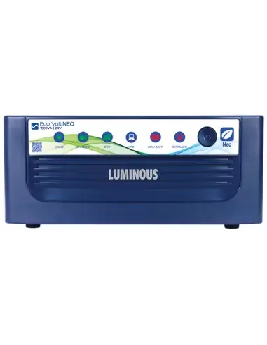 Luminous EcoVolt NEO Inverter with specifications of 2000VA and 24V, showcasing its design and features.