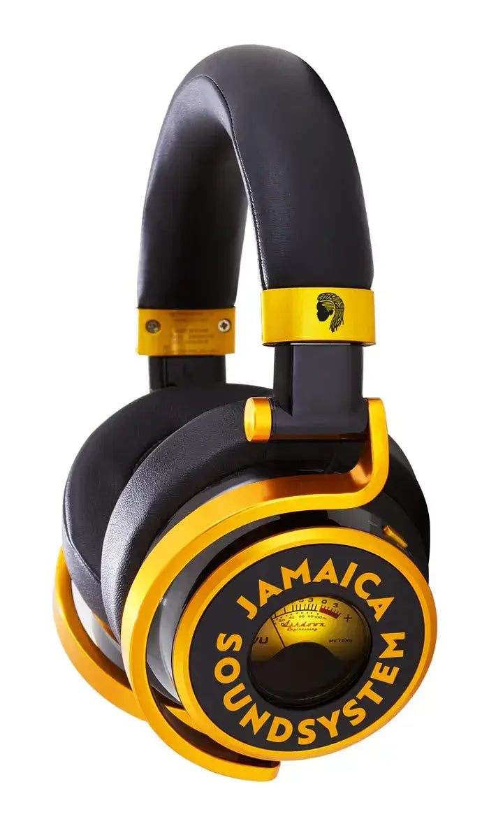ASHDOWN M-OV-1-JAM-SOUND Jamaica Sound System Bluetooth Over-Ear ANC Headphones in gold and black color.