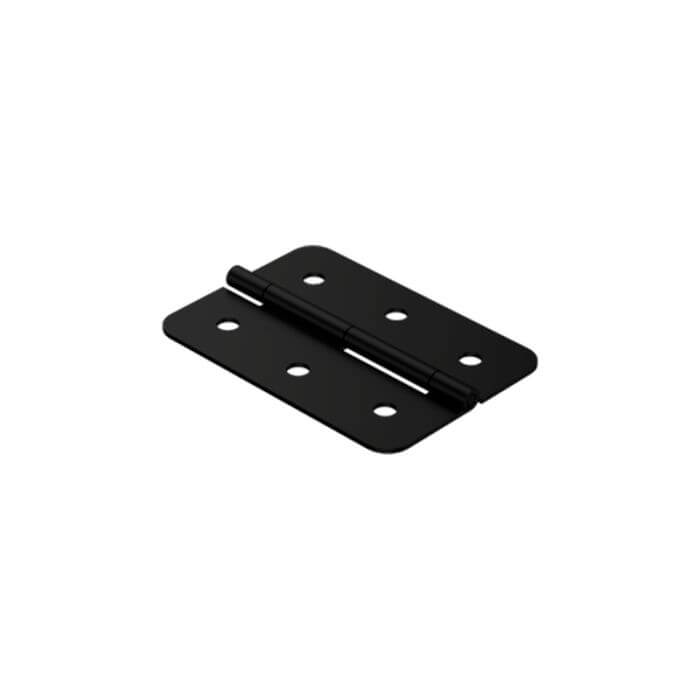 Image of a small black hinge from Penn Elcom, showcasing its design and finish.