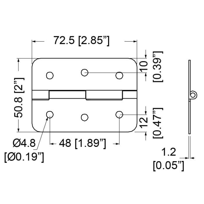 Image of a small black hinge from Penn Elcom, typically used for cases and cabinets.