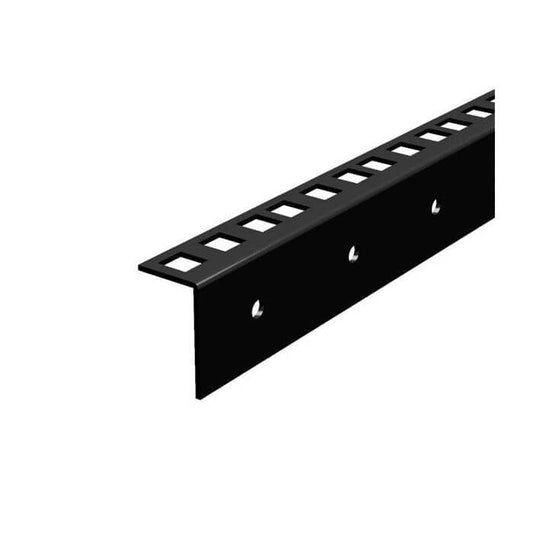 PENN ELCOM 6U Full Hole Rack Strip in black powder coated steel, showcasing its design and finish.