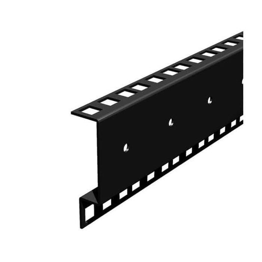 PENN ELCOM 18U Double Rack Rail with Full Holes in Black Finish, compatible with M6 Cage Nuts.