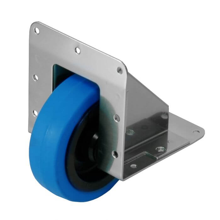 Image of a 100mm zinc corner castor from Penn Elcom, used for furniture or equipment mobility.