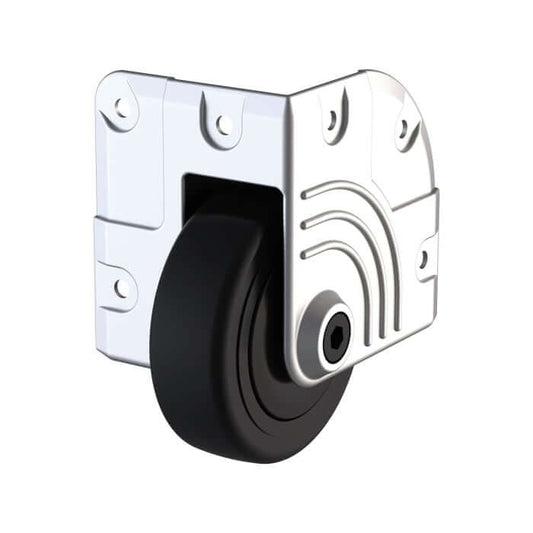PENN ELCOM Heavy Duty 75mm Die-Cast Corner Castor with Black Wheel, designed for a load capacity of 150kg.