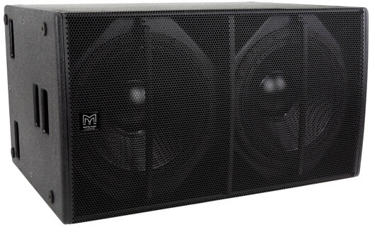 Martin Audio BLACKLINE X218 Dual 18 inch Subwoofer in black, showcasing its front view and design features.