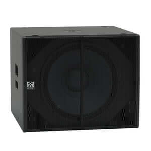 Martin Audio BLACKLINE XP118 - 18 inch compact self-powered subwoofer in black color, showcasing its design and features.