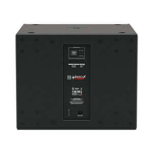 Martin Audio BLACKLINE XP118 - 18 inch compact self-powered subwoofer in black color, showcasing its design and features.