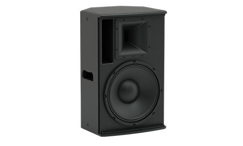 Martin Audio BLACKLINE XP12 - A 12-inch compact self-powered two-way speaker in black, showcasing its sleek design and professional audio capabilities.