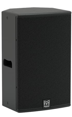 Martin Audio BLACKLINE XP12 - 12 inch compact self-powered two-way speaker in black, showcasing its design and features.