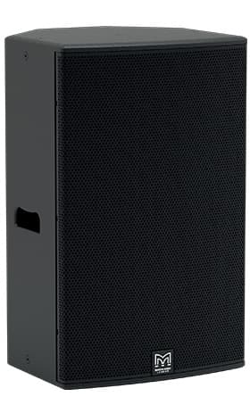 Martin Audio BLACKLINE XP15 15-inch compact self-powered two-way speaker in black, showcasing its design and features.