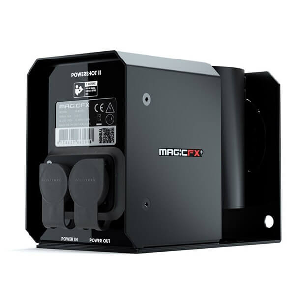 MAGICFX® POWERSHOT II unit designed for shooting confetti and streamers, showcasing its sleek design and functionality.