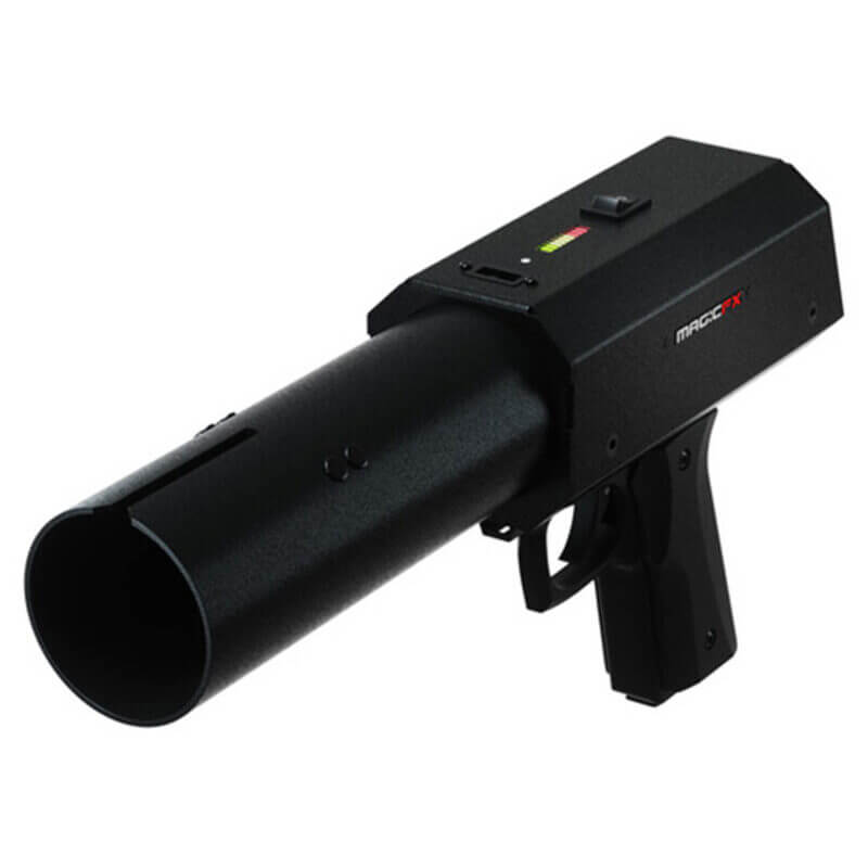 MAGICFX® CONFETTIPISTOL MFX0310, an electric confetti shooter designed for events and celebrations, showcasing its sleek design and functionality.