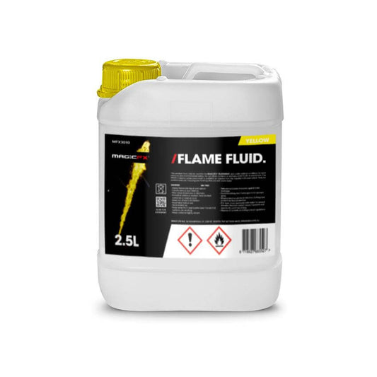 MAGICFX® Flame Fluid Yellow 2.5L bottle designed for creating stunning colored flames.