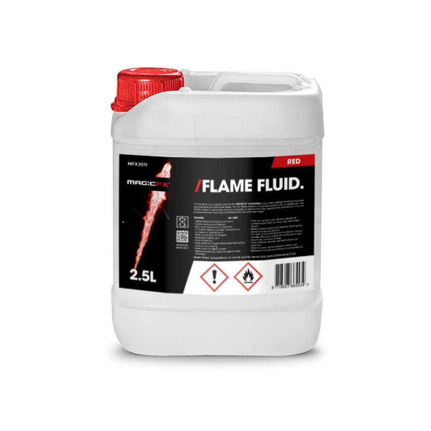 MAGICFX® Flame Fluid Red 2.5L - Premium flame effects fluid designed for professional use, displayed in a high-quality image.