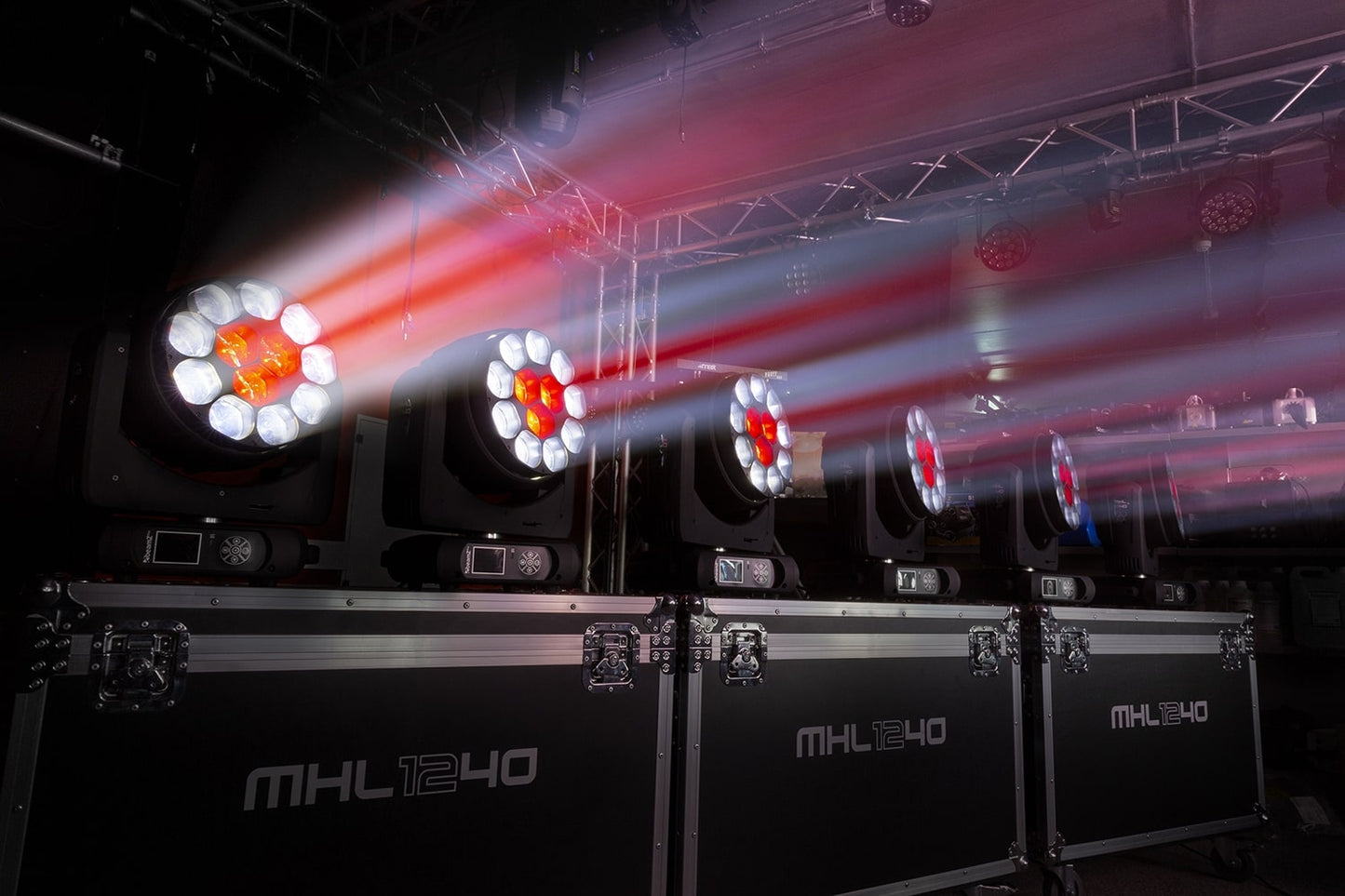 Second application view of the Front view of the front of the MHL1240 LED Wash Moving Head with Zoom - BeamZ Pro Professional Lighting.
