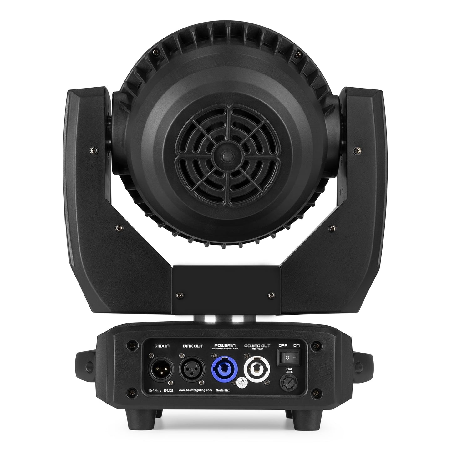 Back view of the Front view of the MHL1912 LED Wash Moving Head with Zoom featuring 19x 12W RGBW LEDs.
