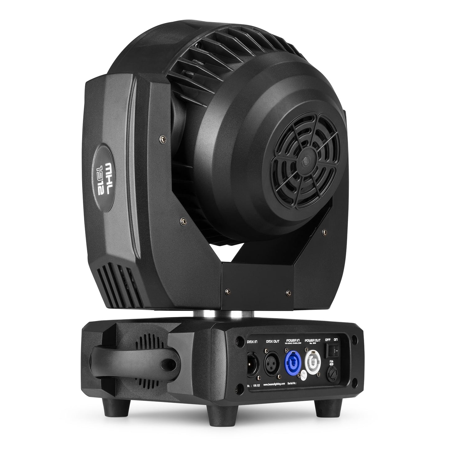 Back view of the MHL1912 LED Wash Moving Head with Zoom, featuring 19x 12W RGBW LEDs.