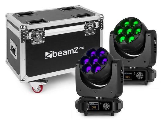 Top view of the MHL740 LED Wash Moving Head with Zoom in rugged flightcase, featuring 7x 40W RGBW LEDs.