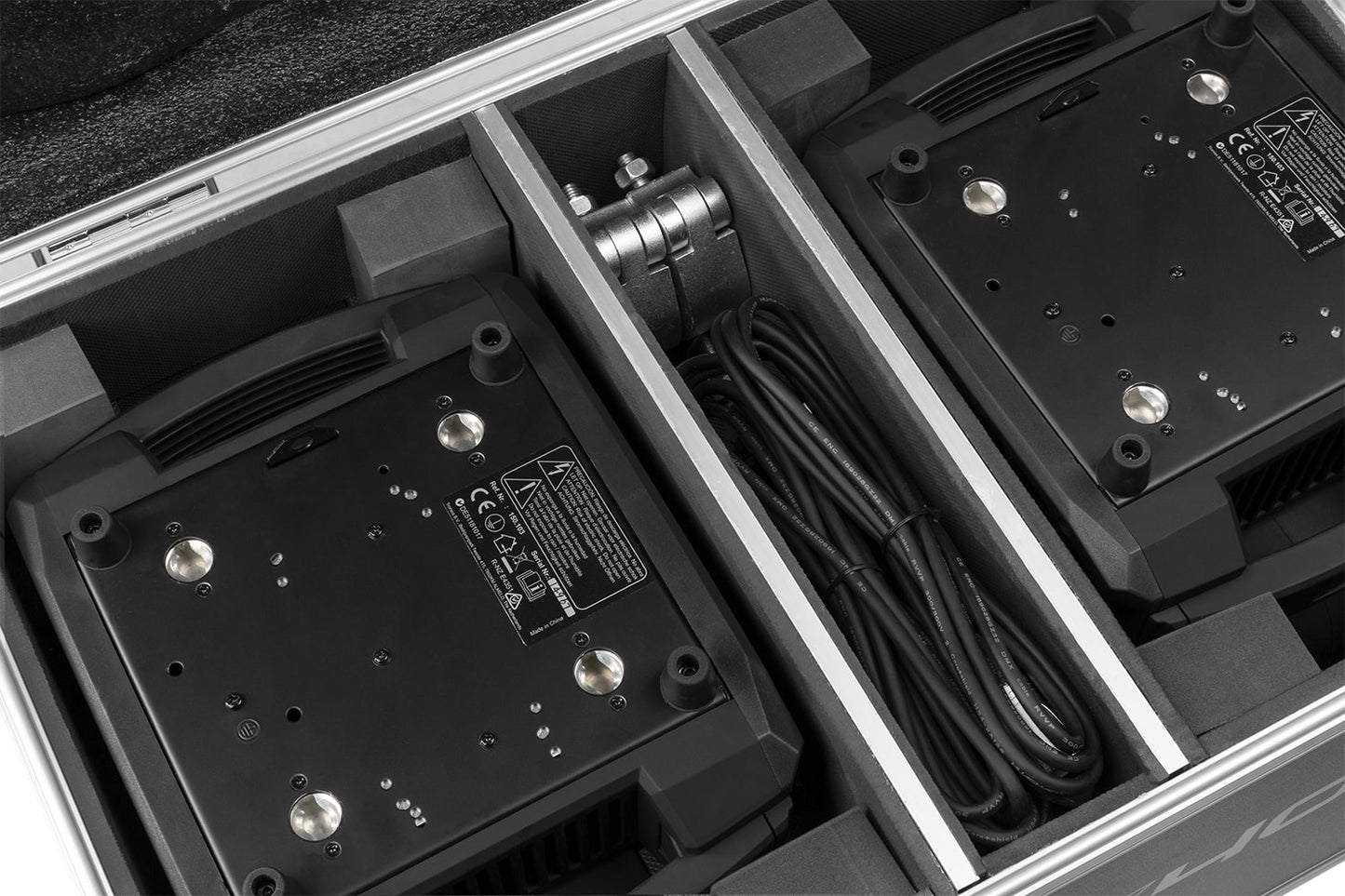 Top view of the MHL740 LED Wash Moving Head with Zoom in rugged flightcase, featuring 7x 40W RGBW LEDs.