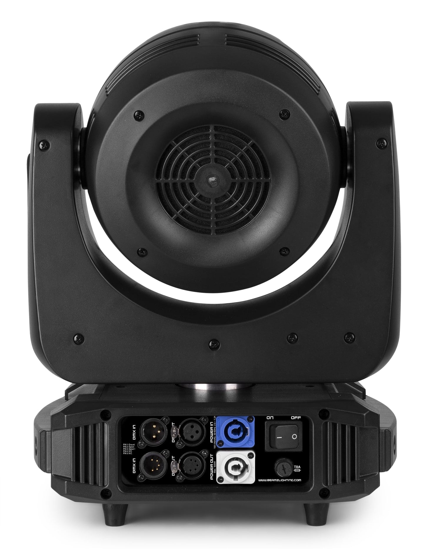 Back view of the Front view of the MHL740 LED Wash Moving Head with Zoom, featuring 7x 40W RGBW LEDs.
