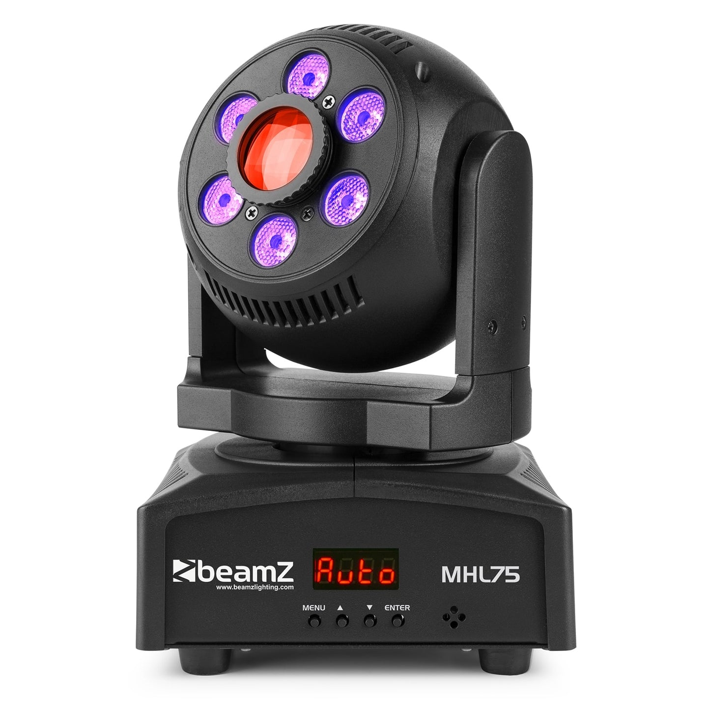 Front view of the MHL75 LED Spot/Wash Moving Head with 30W white LED and 6x 8W RGBW wash LEDs 2.
