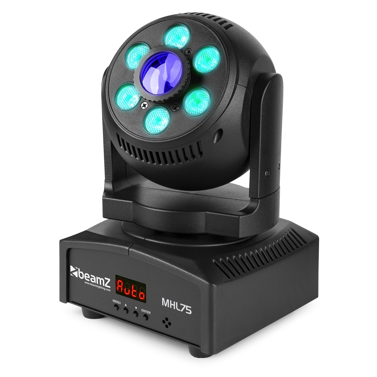 Anled view of the MHL75 LED Spot/Wash Moving Head with 30W white LED and 6x 8W RGBW wash LEDs